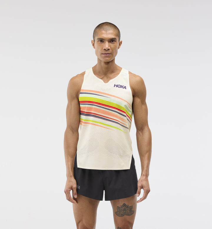 Hoka M RACE DAY SINGLET Alabaster Flare
