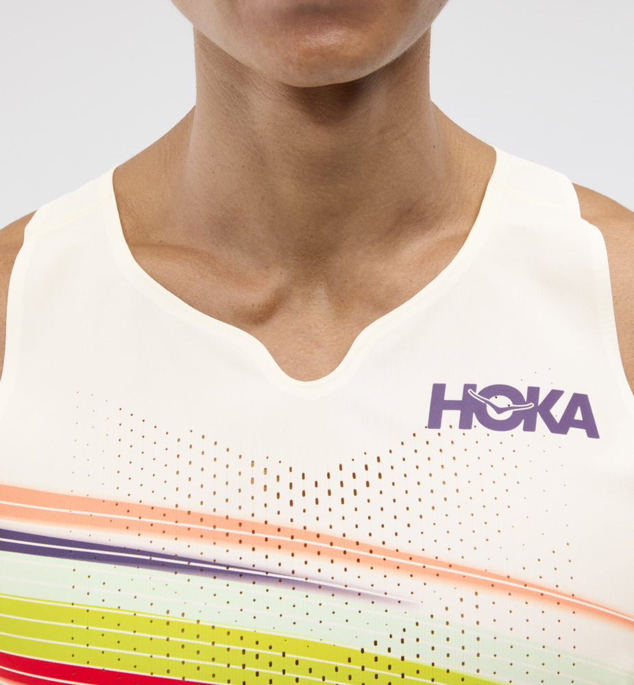 Hoka M RACE DAY SINGLET Alabaster Flare
