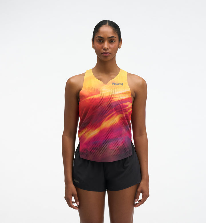 Hoka W RACE DAY SINGLET TR PRT Hoka Citrust Prt