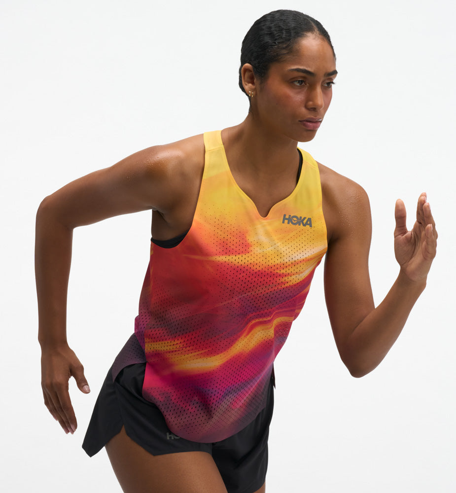 Hoka W RACE DAY SINGLET TR PRT Hoka Citrust Prt