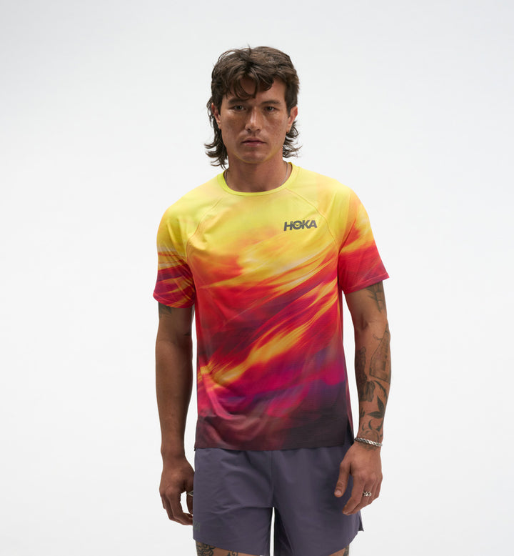 Hoka M RACE DAY SHORT SLEEVE TR PRT Hoka Citrus Prt