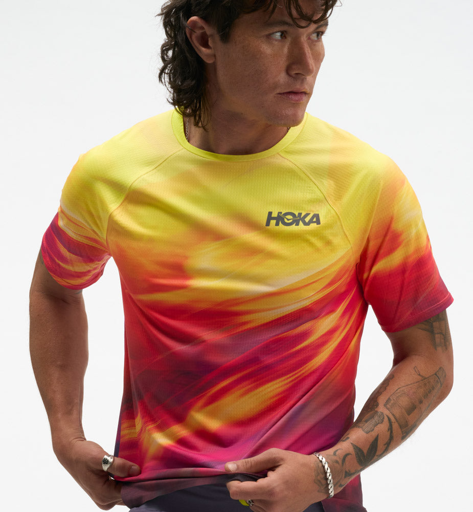 Hoka M RACE DAY SHORT SLEEVE TR PRT Hoka Citrus Prt