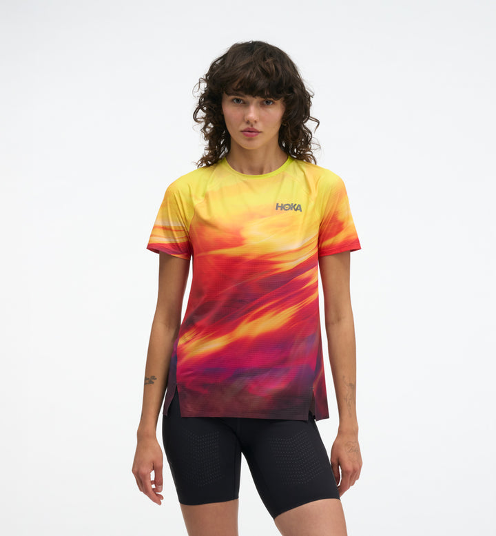 Hoka W RACE DAY SHORT SLEEVE TR PRT Hoka Citrus Prt