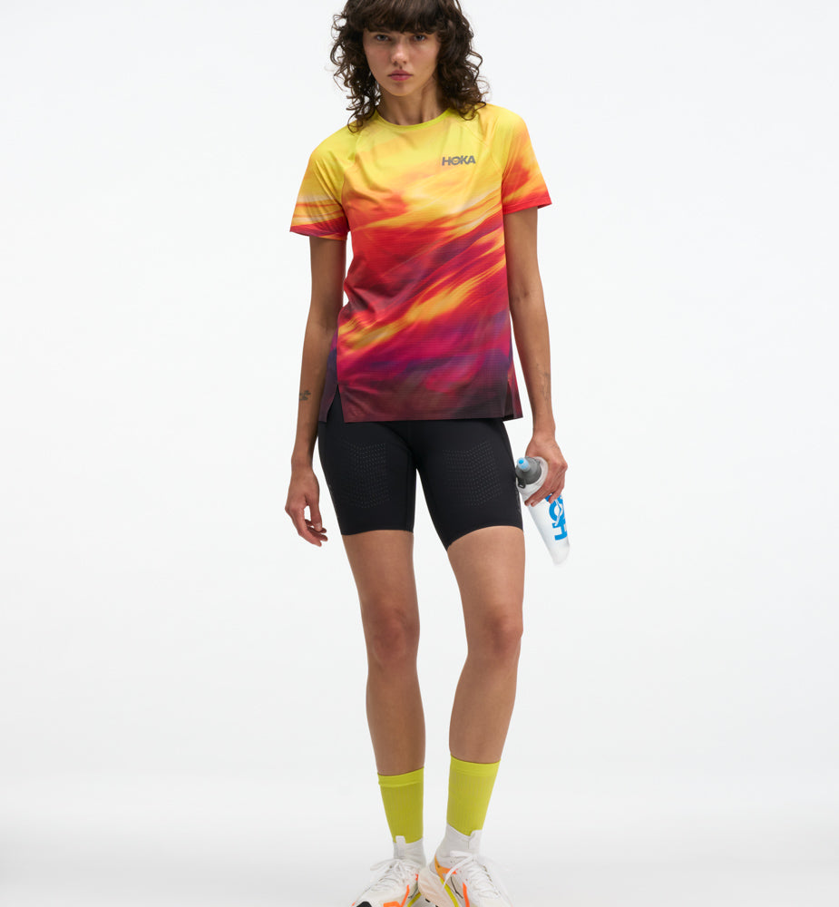 Hoka W RACE DAY SHORT SLEEVE TR PRT Hoka Citrus Prt