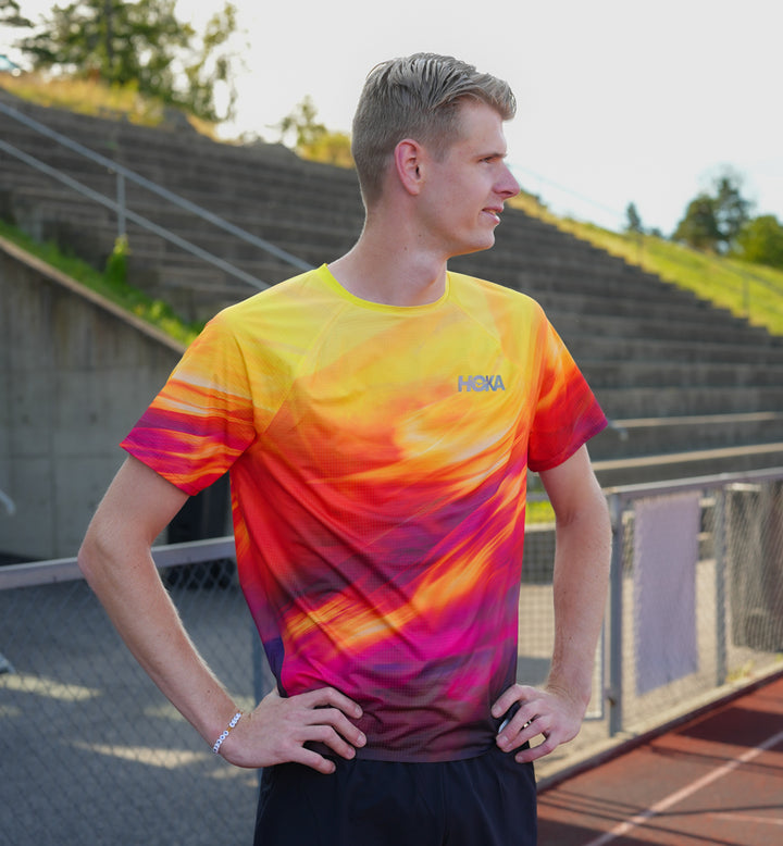 Hoka M RACE DAY SHORT SLEEVE TR PRT Hoka Citrus Prt