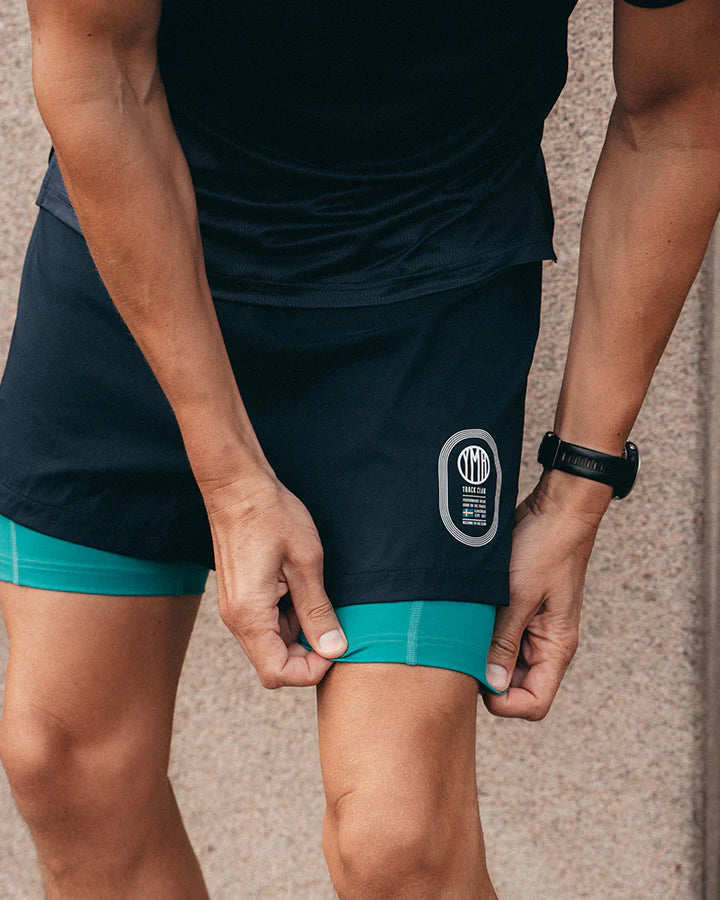 YMR Track Club Stadion Men´s 2-1 Shorts Navy / Warm Green
