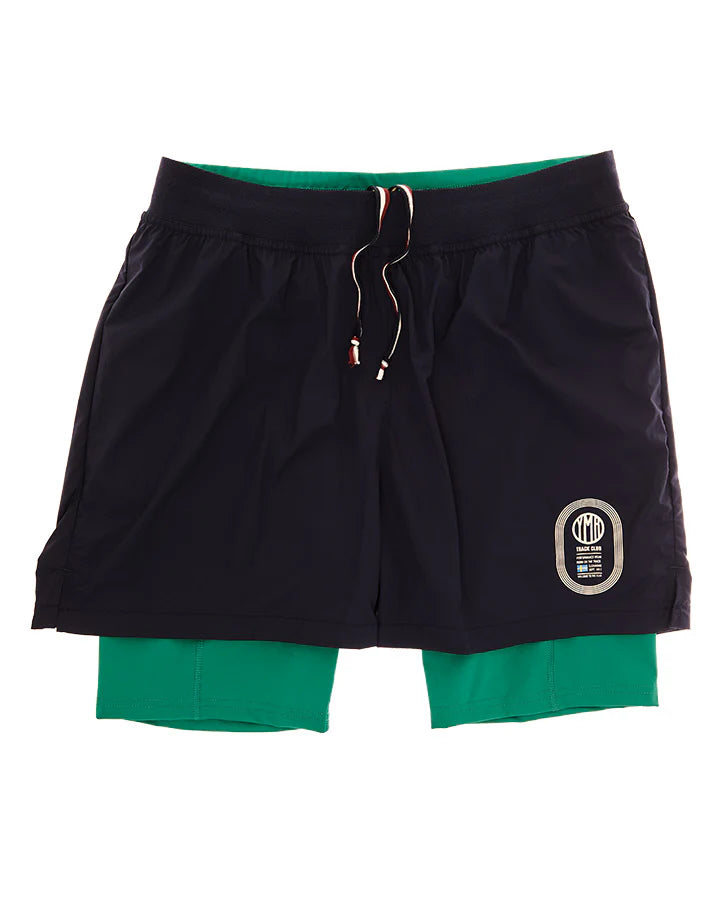 YMR Track Club Stadion Men´s 2-1 Shorts Navy / Warm Green