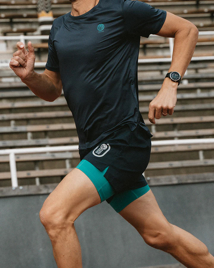 YMR Track Club Stadion Men´s 2-1 Shorts Navy / Warm Green